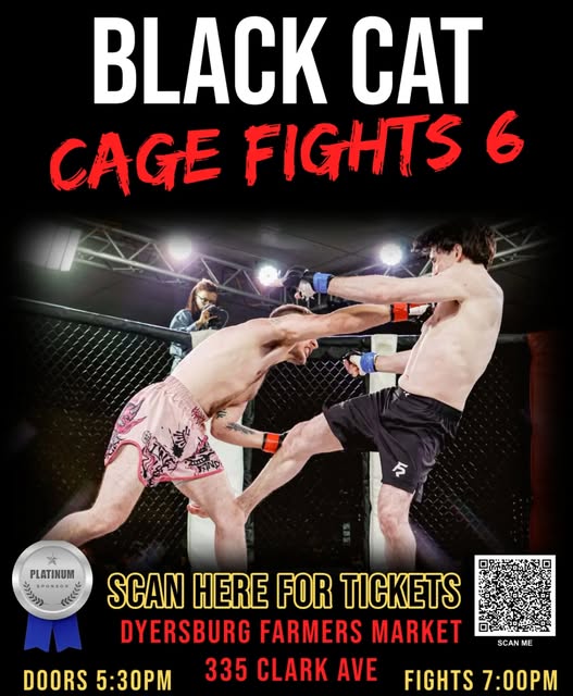 Black Cat Cage Fights 6 poster featuring two fighters exchanging a kick and punch